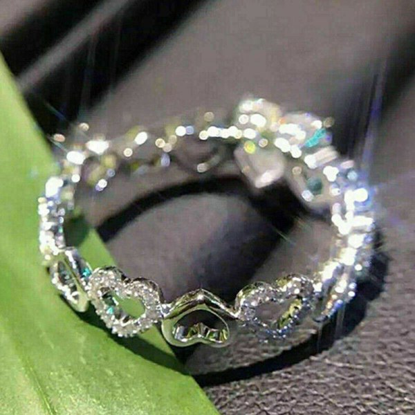 Kvinnor 925 Silver Fylld Ring Hjärta Cubic Zircon Engagement Smycken Gif8