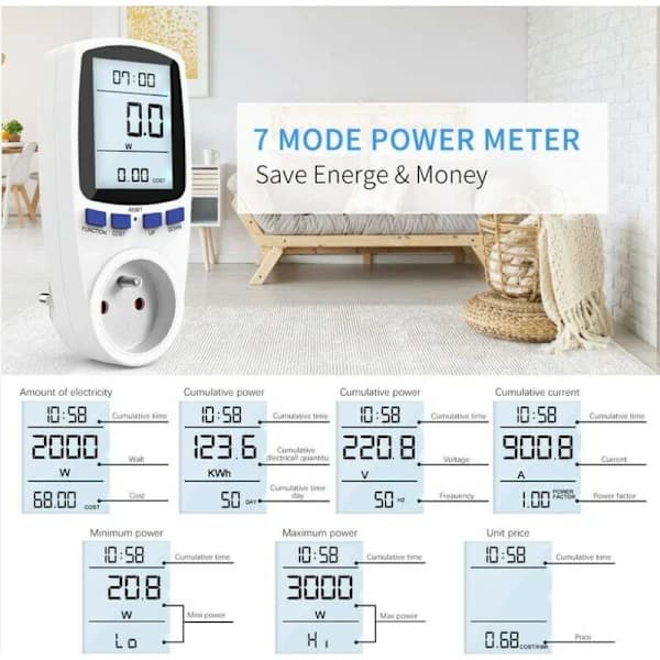 /EA/Effektmåler Wattmeter Stik, Elmåler Stik med 7
