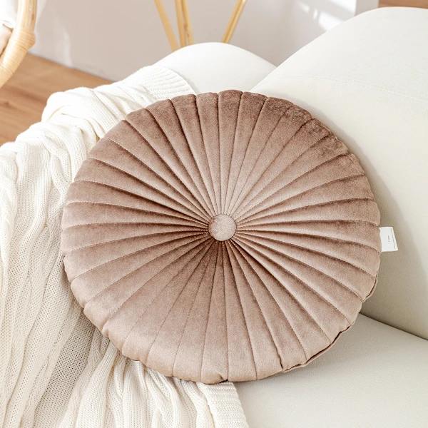 /EA/ Rund sofapute i fløyel, møbelpute 40cm - Kaffe