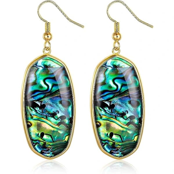 /EA/Drop Dangle Abalone Shell Øreringe Guldbelagt Oval Drop Hook Fas