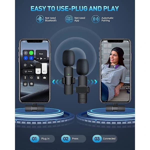 /EA/ 2-pak trådløse lavalier-mikrofoner til iPhone, iPad - Krystalklar lydkvalitet