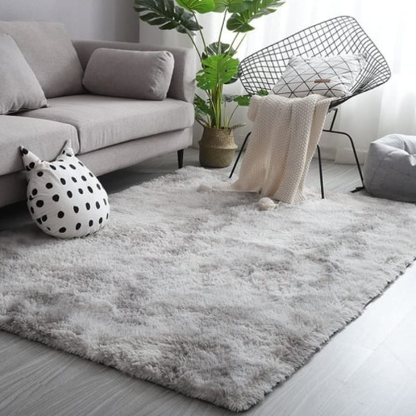 Hög mockamatta 120 x 160 cm grå - vit modern fluffig mjuk matta stor dekorativ