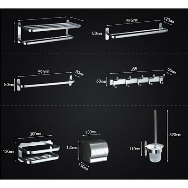 /EA/Badeværelsestilbehør Sæt i aluminium (opbevaringshylde - sort farve)