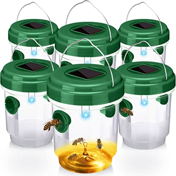 2-pack solcellsdrivna getingfällor, utomhushängande fällor för bålgetingar, snickarbin, getingfångare, bifångare, insektsfångare Green 6pcs