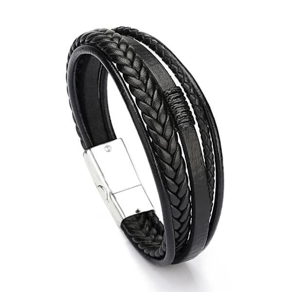 /EA/Mode Läderarmband Män Rostfritt Stål Flerskiktsflätat