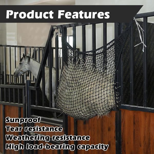 Hø Slow Feeder Net, Kraftigt Knudeløst Polyester Hængende Foderautomat til Heste Bokse Trailere Lader, Sort 120 x 90 cm