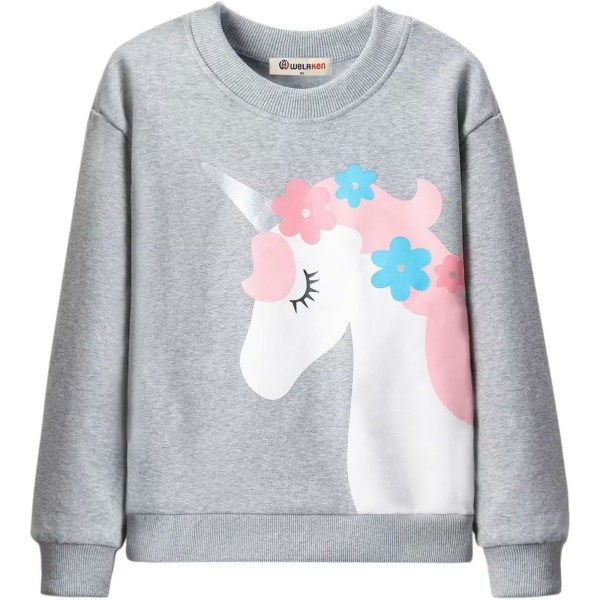 Unicorn sweatshirts för flickor Toddler och barn II Lilla flickatröjor Fleece till grå 2T