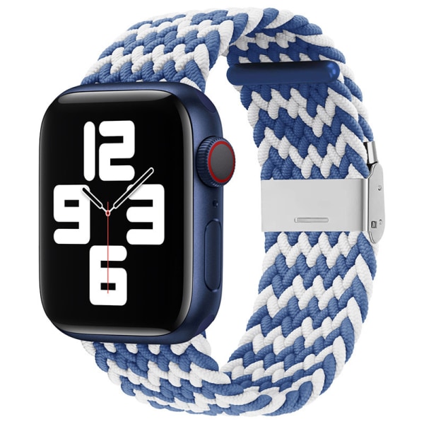 Kompatibel med Apple Watch -remmar 40 mm till 49 mm rem Flätad nylon Justerbar spännes rem Justerbar flätad enkelloop elastisk sportrem W blue and white 42mmor44mmor45mm