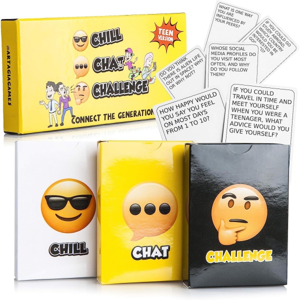 Kuuma myyvä emojipaketti kolme yhdessä chill chatissa haastava vanhemman ja lapsen interaktiivinen perheen pöytäpeli Chill chat challenge