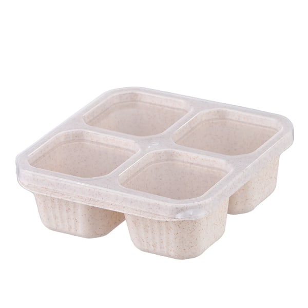 Snackboxar (3-pack) - Stapelbara Bento-lådor med 4 fack, måltidsförberedande behållare återanvändbara, lätta lunchbehållare för barn och vuxna Beige