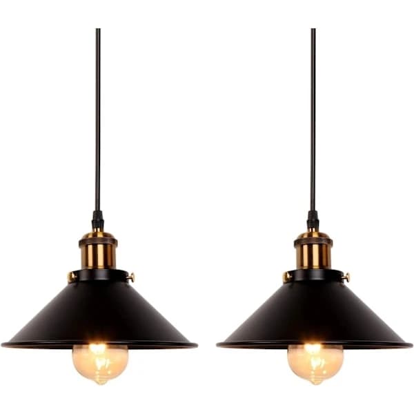 /EA/To sæt industrielle retro sorte jern pendellamper, velegnet til køkken, bar, balkon - Perfekt-max