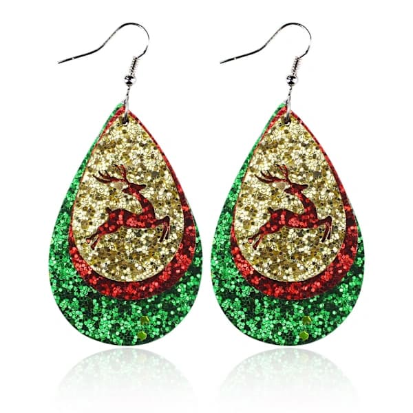/EA/Trippel dråbe glitter læder juleøreringe med glitter og