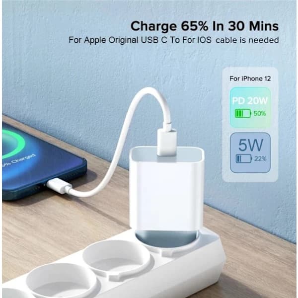 2 stk. 20W hurtig iPhone-oplader med 2 stk. 2m USB-kabler 1