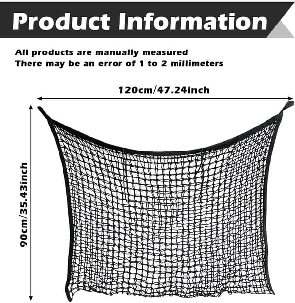 Hø Slow Feeder Net, Kraftigt Knudeløst Polyester Hængende Foderautomat til Heste Bokse Trailere Lader, Sort 120 x 90 cm