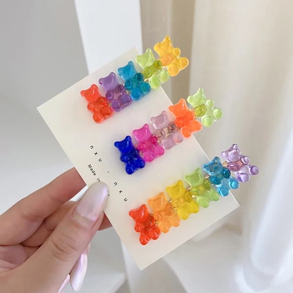 /EA/3 stk. slikfarvede Jelly Bear hårnåle klemmer søde C