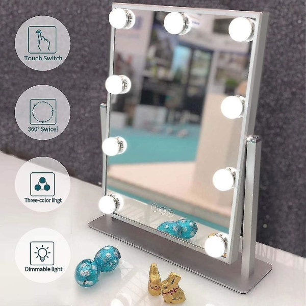 Spegel med ljus Stor upplyst sminkspegel Sminkspegel Sminkspegel Smart Touch Control 3 färger Dimbart ljus Avtagbart