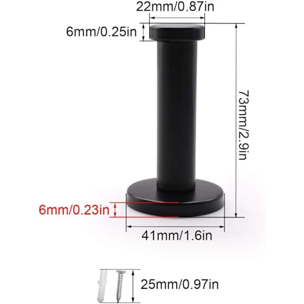 /EA/4 stk. sorte runde vægkroge, 73 mm vægkrog i rustfrit stål S