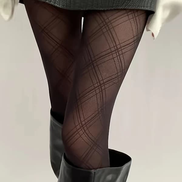 Par Tynde Sorte Diamantmønstrede Tights. Sort One-size