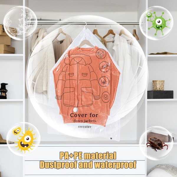 4Pack vakuumpåsar för kläder med hängare, transparenta och återanvändbara kompressionspåsar, utrymme och organisation i garderoben 1 set