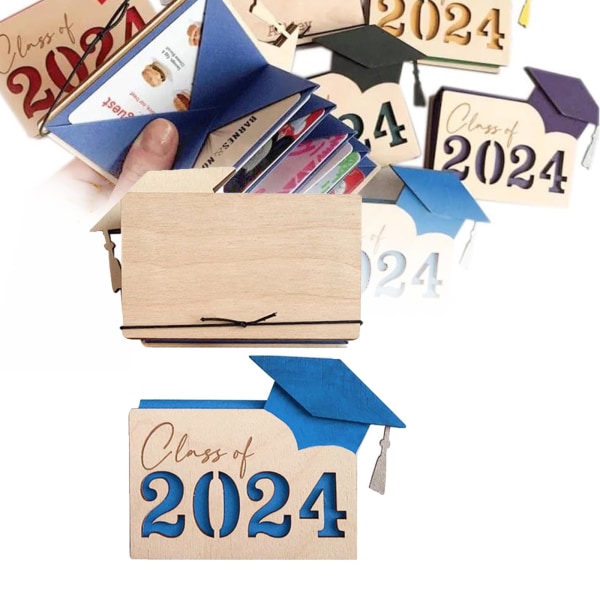 Presentkortshållare för akademiker, 2024 examenskortslåda i trä kuvertplånbok red