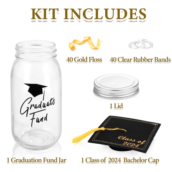 Graduation Gifts 2024 - DIY Graduation Mason Jar - Fylld med pengar & Klass 2024 Cap Kit - Graduation Centerpieces Grattis Dekorationer Fest Suppl 1pc