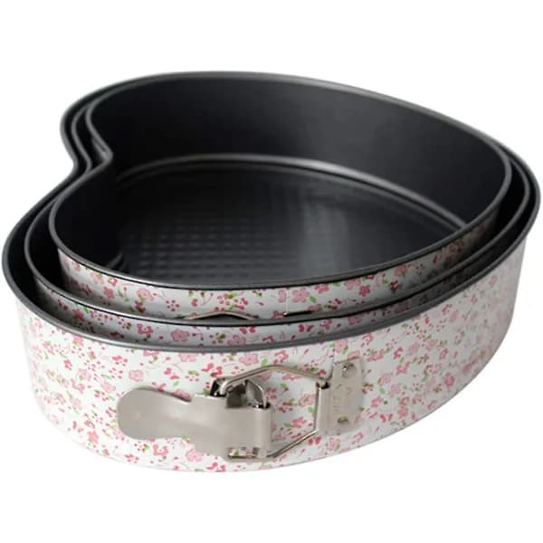 /EA/Sæt med 3 hjerteformede springforme, non-stick, Pannon-stick, til cheesecake, hjerteformede kageforme, gør-det-selv bagning