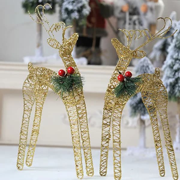 /EA/Jul Smidesjärn Älg Prydnad 1par Röda Bär Tallnålar Glitter