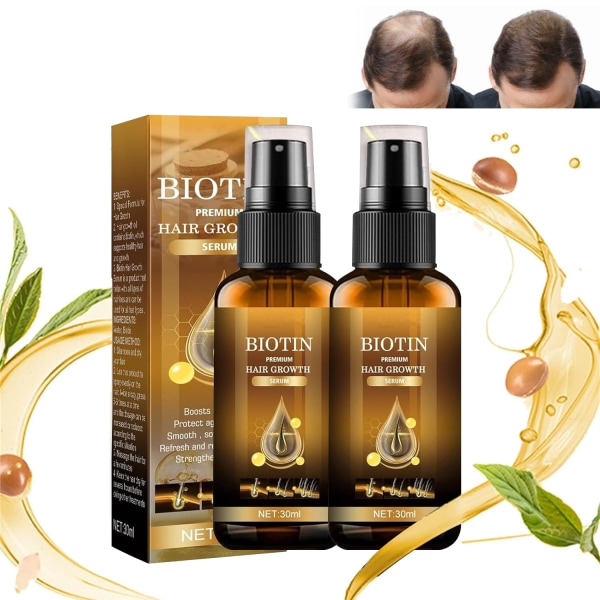 2 ST Biotin Premium hårväxtserum, biotin hårväxtspray, biotinförtjockande örtserum, hårväxtserum för tjockare längre och starkare hår