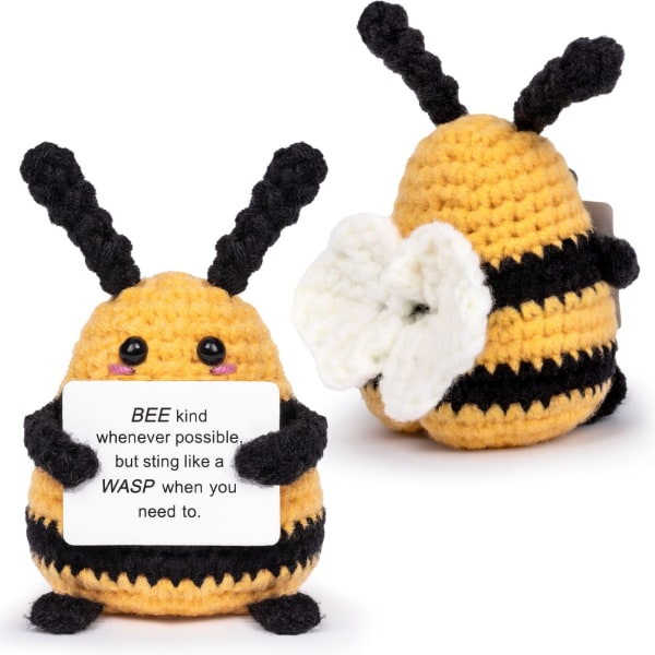 Funny Positive Bee Mini Crochet Bee med positiva bekräftelsekort för inspirerande presenter och festdekorationer bee