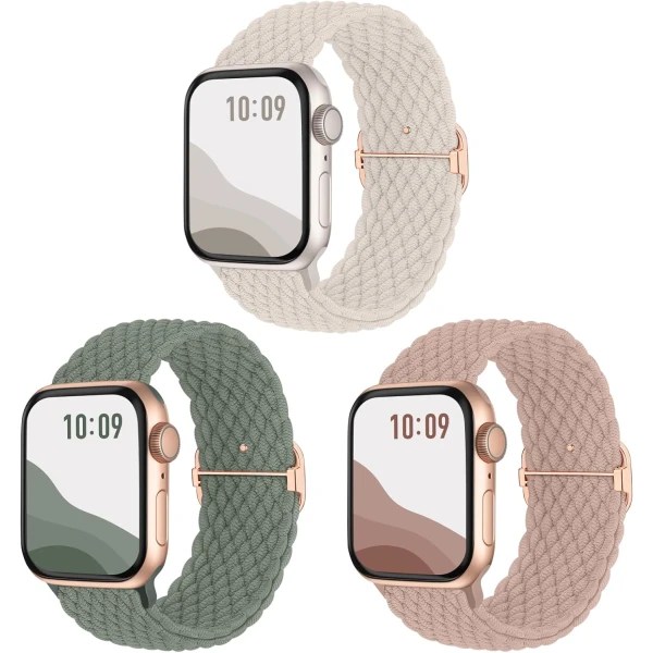 Anti-slip flätat band 3-pack kompatibelt för Apple Watch remmar , justerbar stretchig elastisk ersättningsrem för iWatch Ultra SE 9 8 7 6 5 4 3 2 1 38/40/41mm