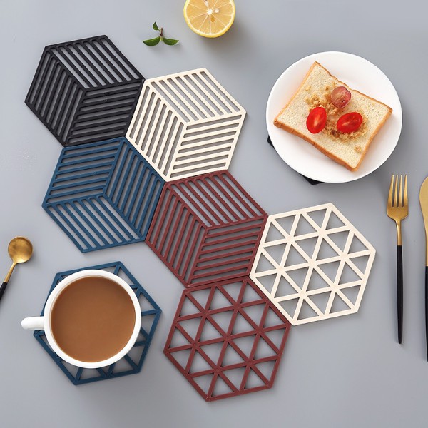 ZDNT Pakke med 8 sekskantede silikonunderlegg, sekskantede matter, varmeisolerte, silikonunderlegg, sekskantede isolerte matter for kjøkken