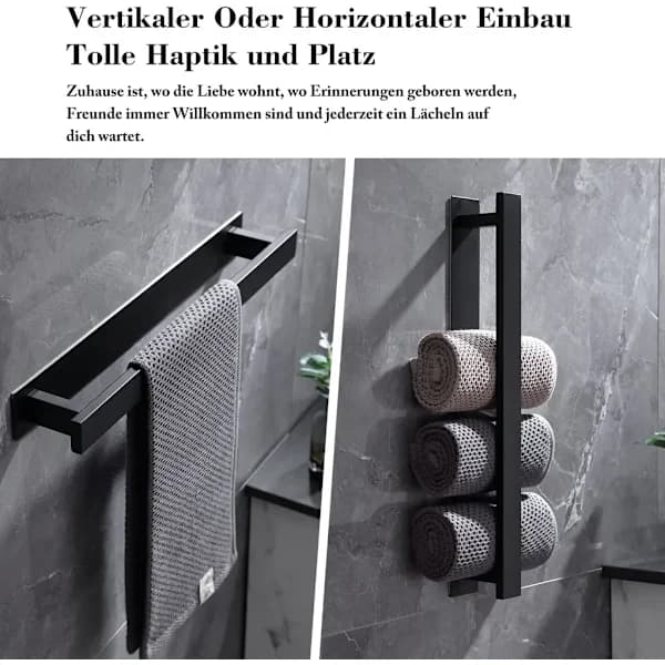 /EA/Håndklædeholder uden boring, sort, badeværelse, gæstehåndklædeholder, vægmontering, rustfrit stål, mat håndklædeholder (41 cm)