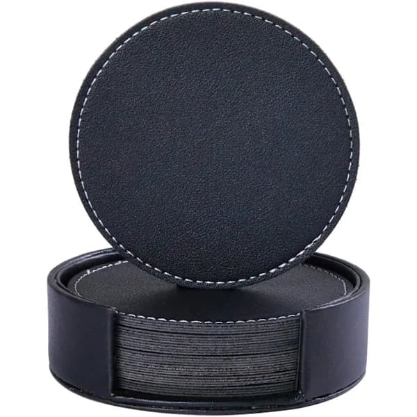 /EA/Drikkeunderlag, 8 premium PU-læderunderlag med holder,