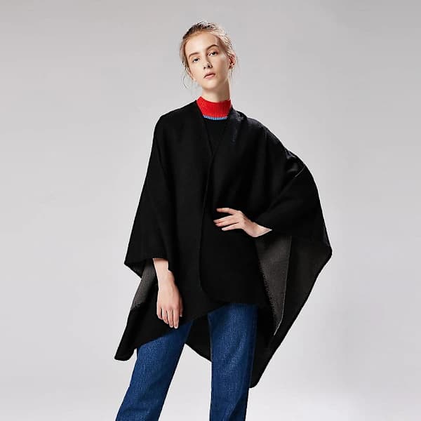 /EA/Solid Cashmere Wide Slit Cape, Lämmin Mono Cape, Tavallinen Cape Violetti