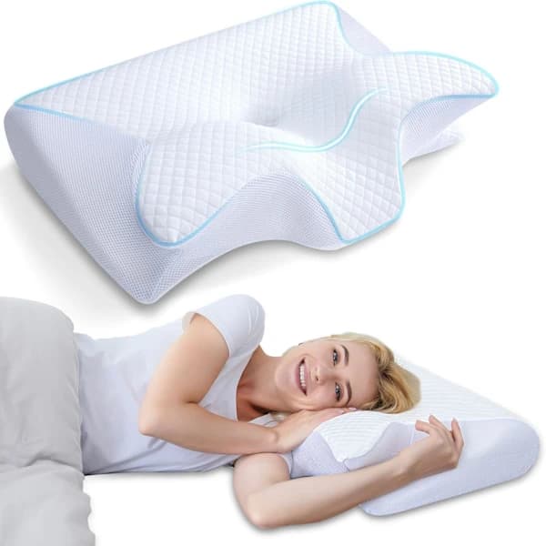 /EA/Viskoelastisk nackkudde, ergonomisk 2-i-1 ortopedisk kudde för nacksmärta, konturerad stödkudde, 1 st vit
