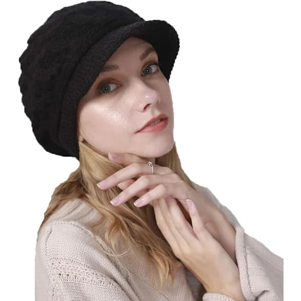 /EA/Snygg vinterhatt för kvinnor med brätte, vintage vintermössa för kvinnor, Wo