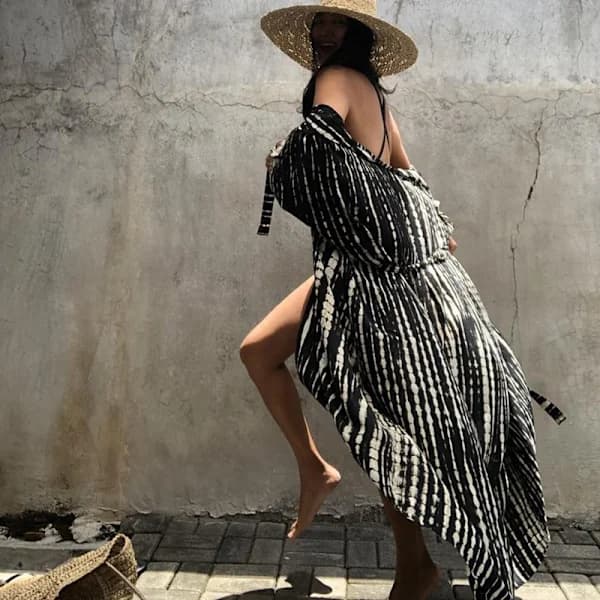 /EA/Stilfuld Tie Dye Åben Front Lang Kimono Badedragt Cover Up til Kvinder