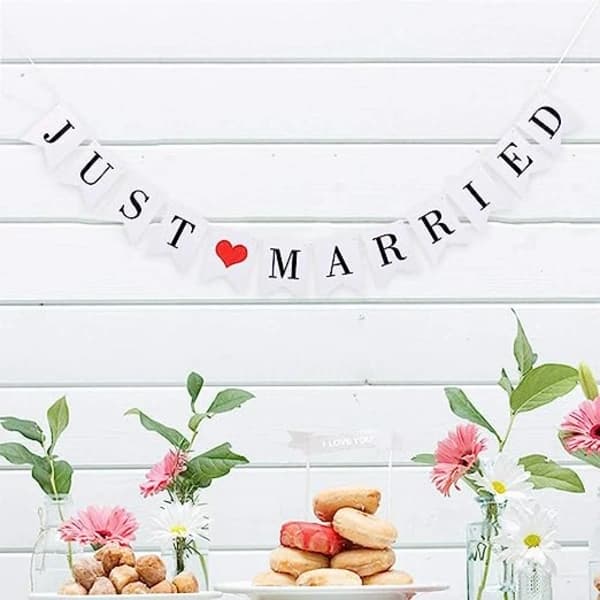 /EA/Just Married bröllopsbanderoll, bröllopsdekoration