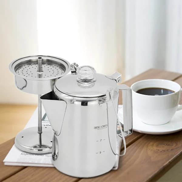 /EA/1,2l Udendørs 9 Kops Rustfrit Stål Percolator Kaffekande Kaffemaskine Til Camping Hjem Køkken