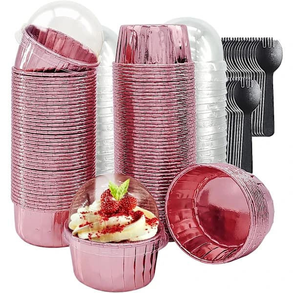 /EA/100-pack aluminium cupcakeformar med lock, 5,5oz stora cupcakeformar