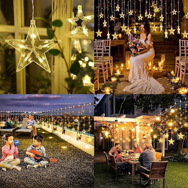 /EA/Varma vita solcellelyskæder, 126 stjernelys gardinlampe