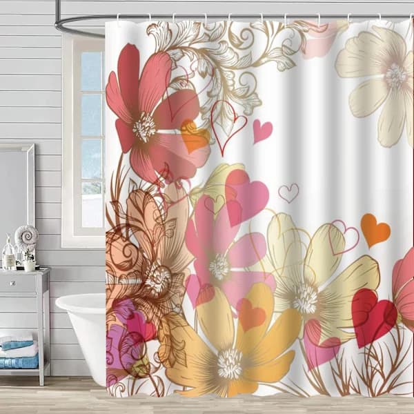 /EA/Stort blomstret polyester bruseforhæng 180x180cm
