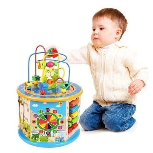PBD Wooden Activity Cube 8 i 1 Early Learning Game Age 1 Year Old Bead Maze