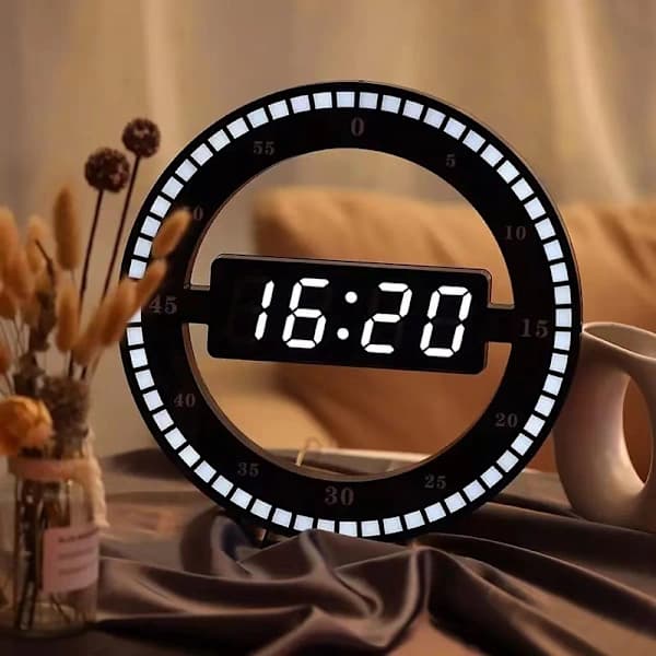 /EA/Tyst LED digital skrivbordsklocka, elektronisk väggklocka - cirkulär