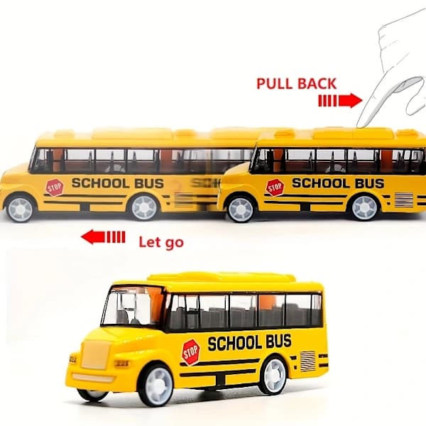 Skolebuss i metall, legeringsbilmodell, legering pull-back buss lekebildekorasjon Gul