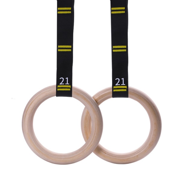 Puiset voimistelurenkaat, mukaan lukien ripustushihnat - 2-6 metrin pituinen set - Säädettävät voimistelurenkaat - Kotiurheiluun ja fitness 28mm wooden ring + jacquard webbing