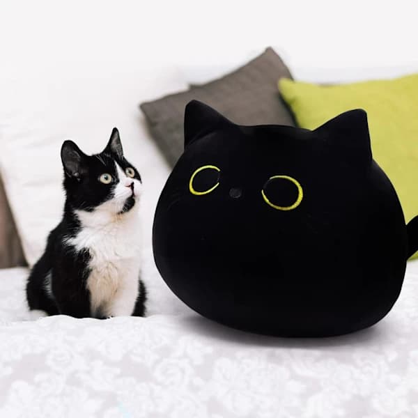 /EA/18cm Sort Kat Plyslegetøj, 3D Sort Kat Plys Fyldt Dyr Legetøj P