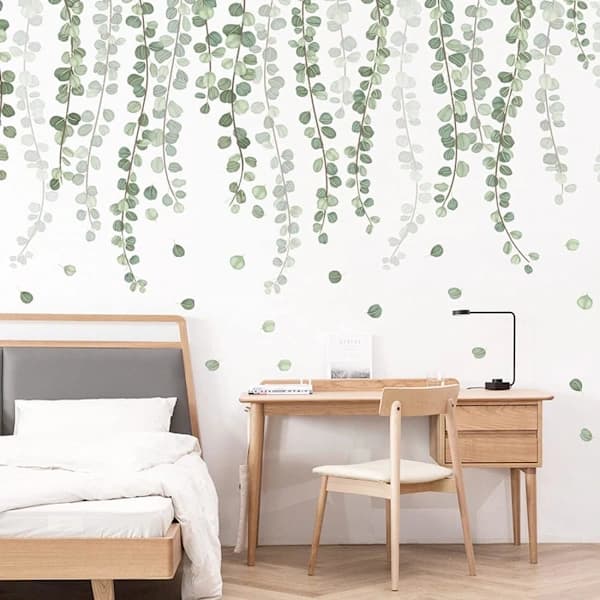 /EA/Eukalyptus Vinranka Blad Väggdekal, 55 x 100cm Grön Växtvägg
