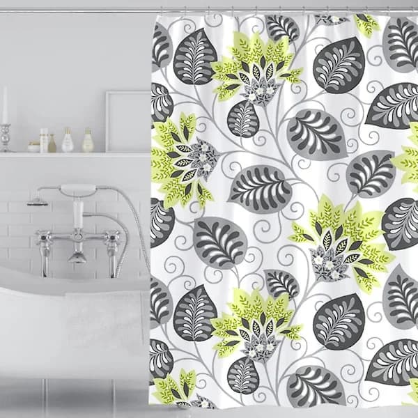/EA/Duschdraperi 120 x 180 cm Mögelresistent Vattentätt Polyestertyg Blommor Badrum Duschdraperi Foder Lång Tvättad Duschdraperi med Krokar, B