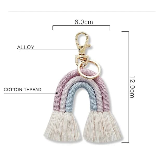 /EA/1 stk. Boho Regnbue Nøgleringe Pom Pom Kvaster Macramé Nøgleringe til Kvinder Piger
